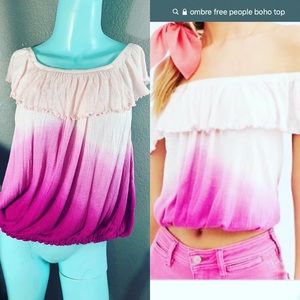 🌈 NWT Free People Ombré Tye Dye Boho Hippy OFF THE SHOULDER Blouse